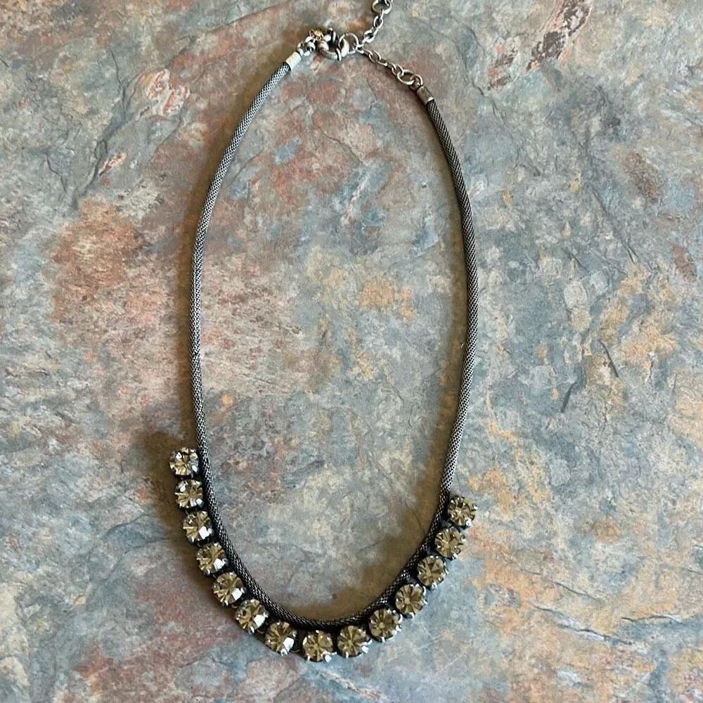 J Crew Vintage Mesh Crystal Necklace 17” with extender